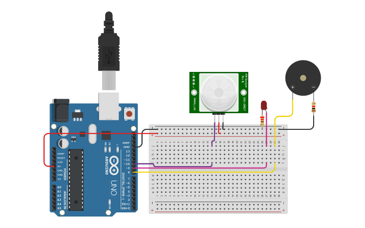 Circuit design Sensor PIR - Tinkercad