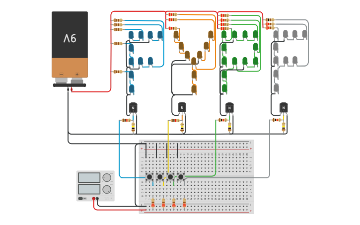 Circuit design Letras Leds - Tinkercad