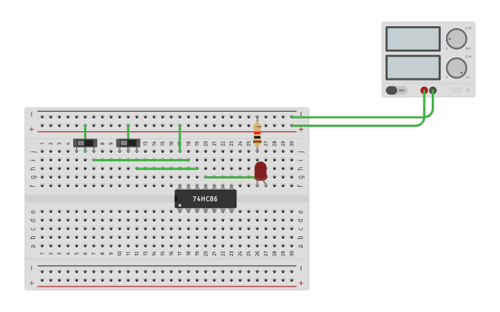 Circuit design XOR 7486 - Tinkercad