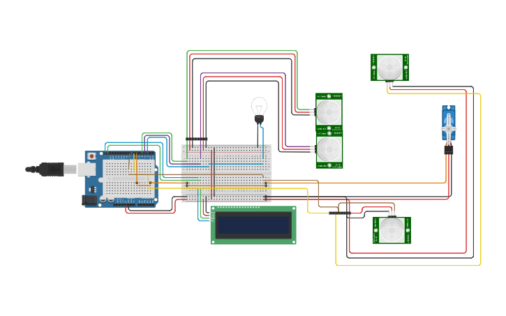 Circuit design Automated Doors and Lighting - Tinkercad