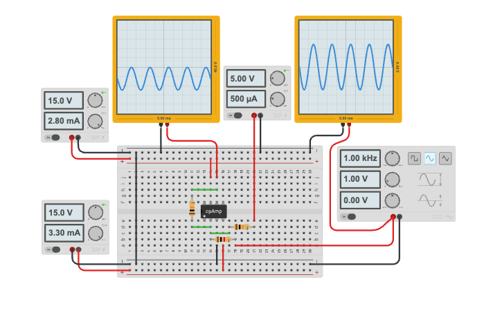 Circuit design Inverting Adder Amplifier (op-amp) - Tinkercad