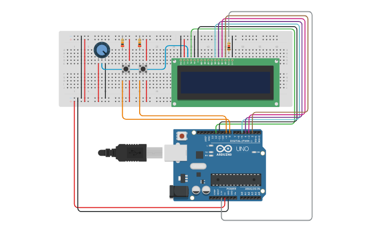 Circuit design Digital Clock using LCD Display (without RTC) - Tinkercad