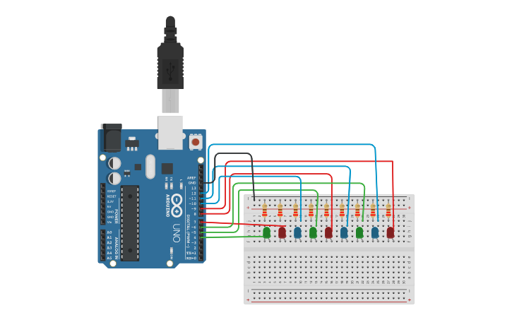 Circuit design Comando de repetição de variáveis - Comando FOR - Tinkercad