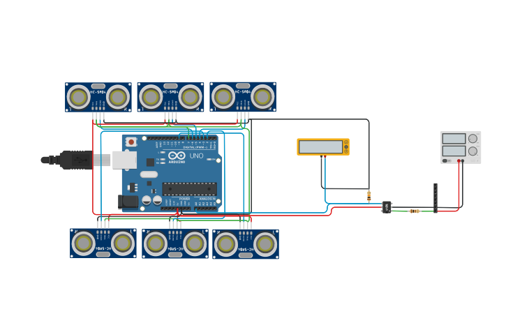 Circuit design Multiple ultrasonic sensors with Arduino - Tinkercad