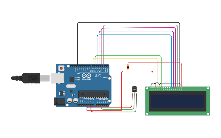 Circuit design P15 TEMPERATURE SENSOR WITH LED1 - Tinkercad