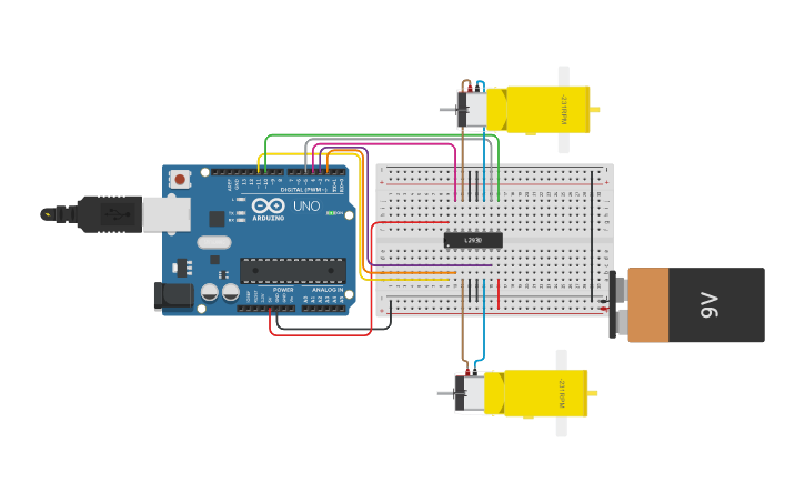 Circuit design L293D com dois motores DC - Tinkercad