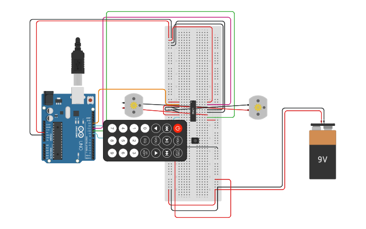Circuit design IR Remote with Motor | Tinkercad