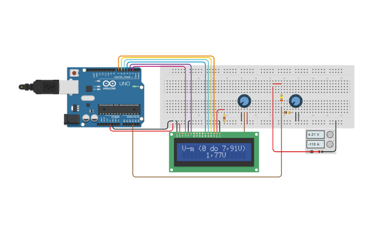 Circuit design voltmeter (0-7,91V) - Tinkercad