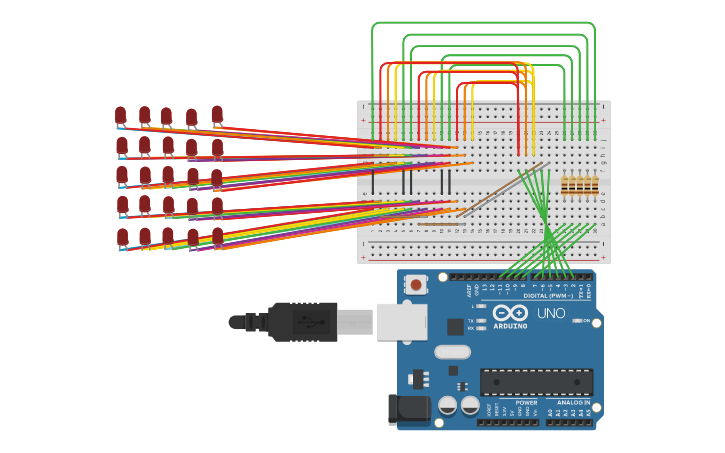 Programming 5x5 Led Matrix Circuit design GROUP#4-5x5 LED Matrix - Tinkercad