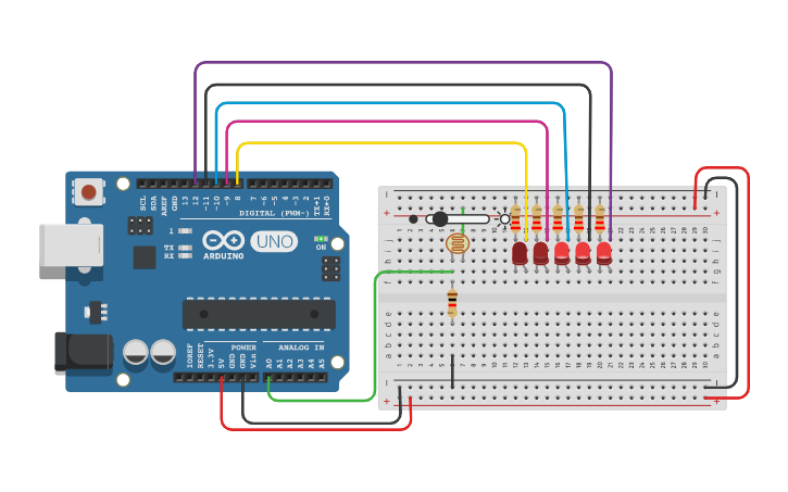 Circuit design Copy of Introducción Arduino. LDR 00 - Tinkercad