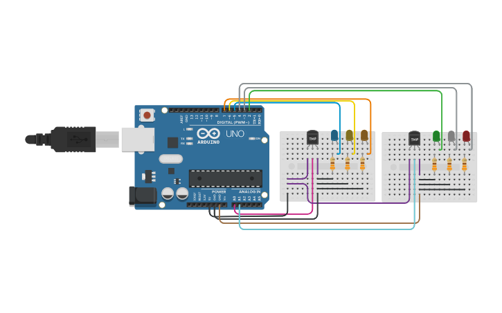 Circuit design Sensor de temperatura y humedad - Tinkercad