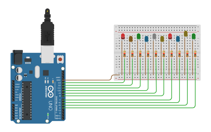 Circuit design Christmas Lights mode 2 - Tinkercad