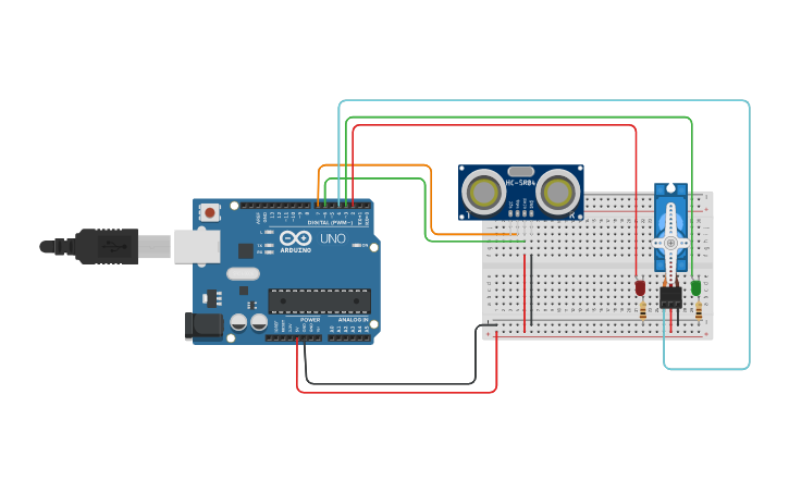 Circuit design SENSOR ULTRASONIDO CON SERVOMOTOR - Tinkercad