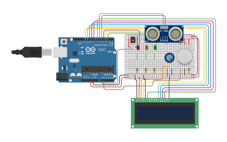 Circuit design Proyecto Sensores temperatura y aire | Tinkercad