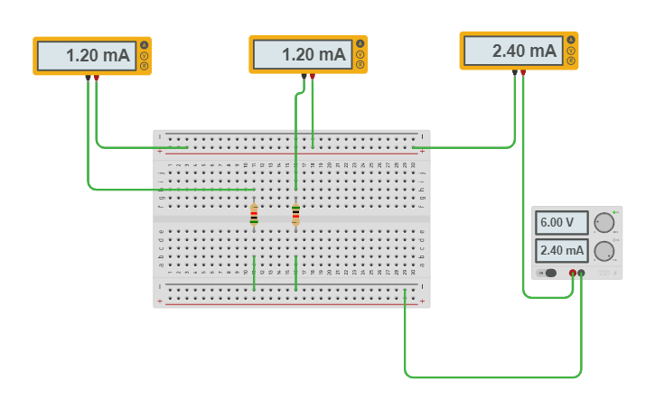 Circuit design Resistors connected in parallel circuit - Tinkercad