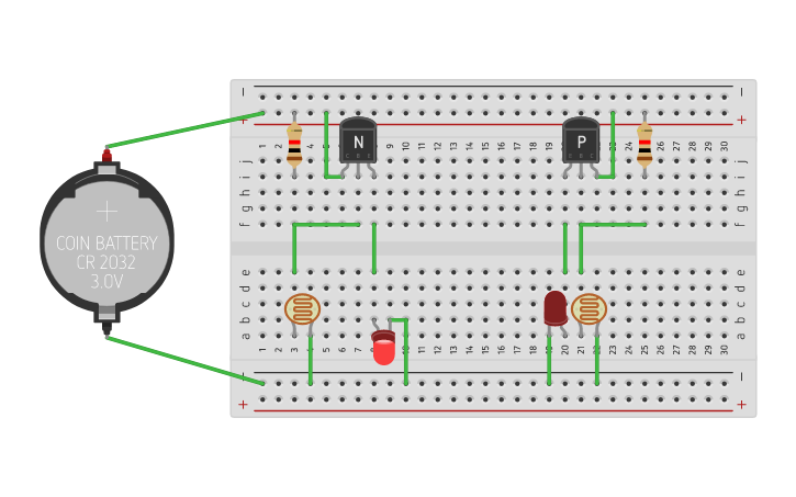 Circuit design NPN PNP transistor - Tinkercad