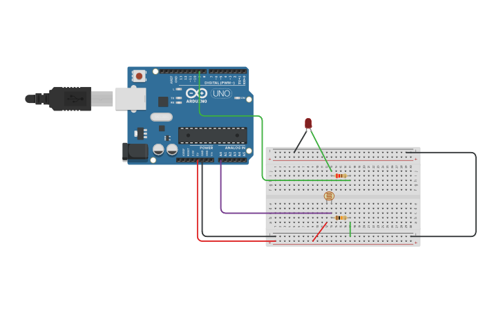 Circuit design Photoresistor - LED - Tinkercad