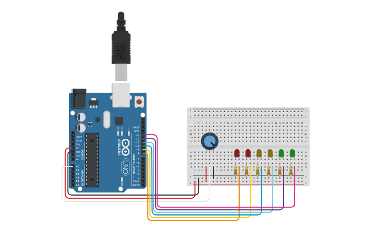 Circuit design Desafio 4 - Bargraph com seis leds e potenciômetro ...