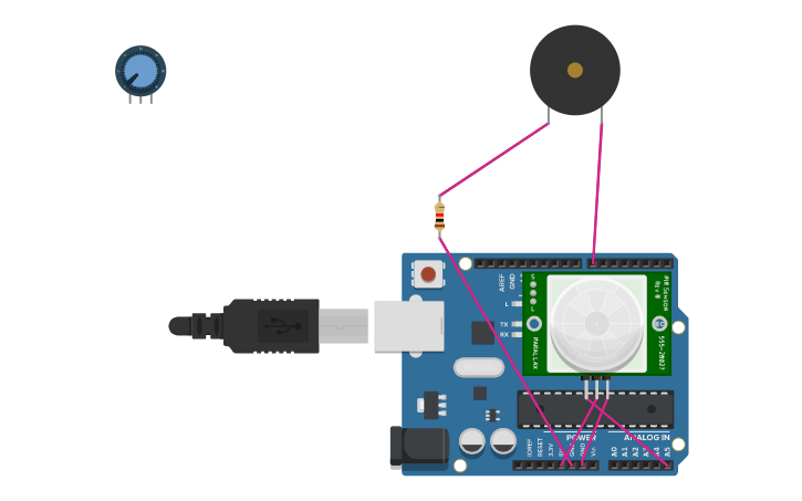 Circuit design motion detector with arduino - Tinkercad