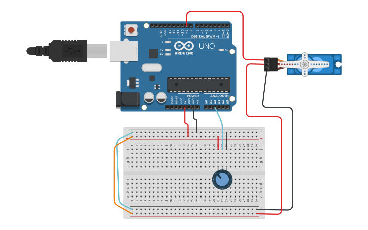 Circuit design Lab 12.3 Control Servo with Potentiometer | Tinkercad