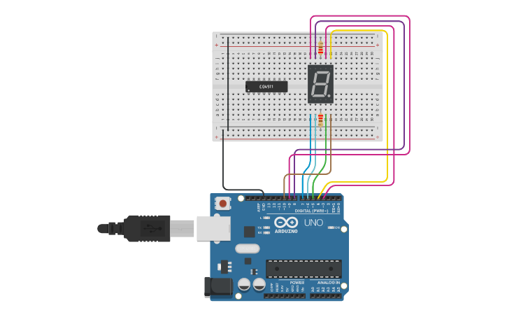 7 Line Timer Circuit design 7 Segment Timer | Tinkercad