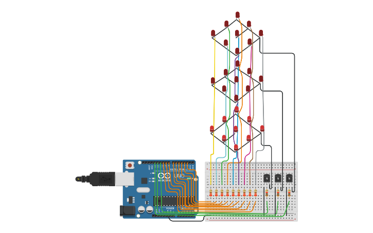 Circuit design CUBO LED Escuela de Robotica | Tinkercad