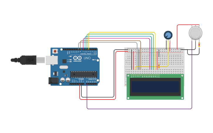 Circuit design Sensor de gas + pantalla LCD - Tinkercad