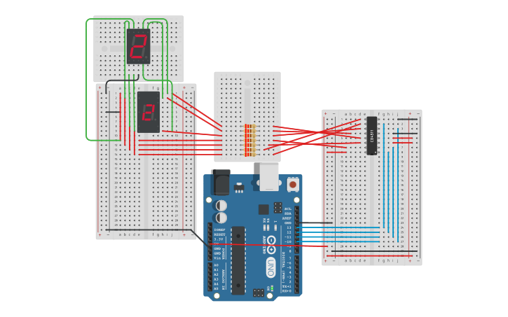Circuit design 4511 & 7-segment led display - Tinkercad