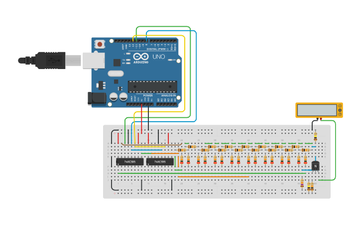 Circuit design Serial DAC 16 bits - Tinkercad