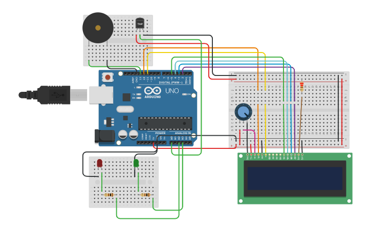 Circuit design Temperature checker - Tinkercad