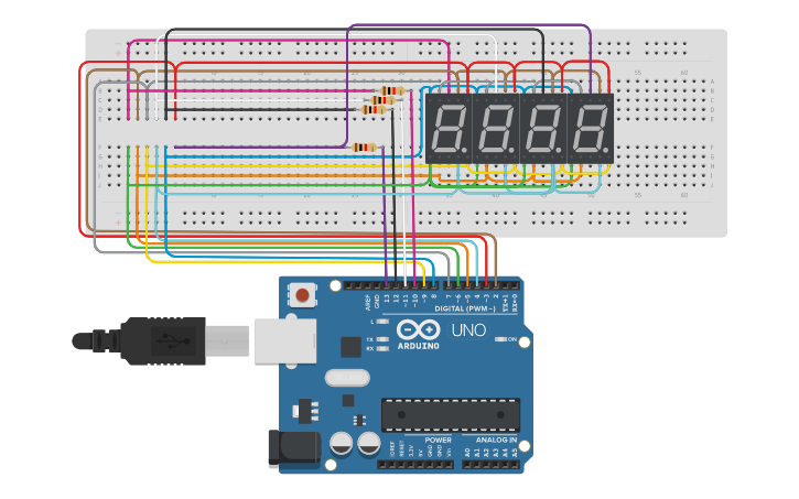 Circuit design 4-digit SSD (7 segment display) - (5641AS) - Tinkercad