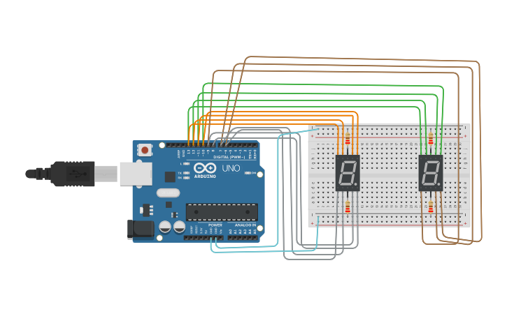 Circuit design 7 segment display with breadboard small - Tinkercad