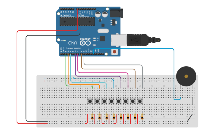 Circuit design Arduino Piano - Tinkercad