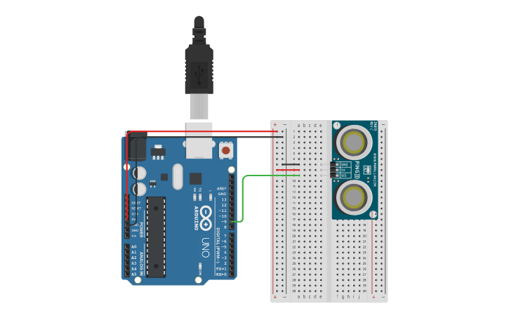 Circuit design Ultrasonic Sensor - Tinkercad