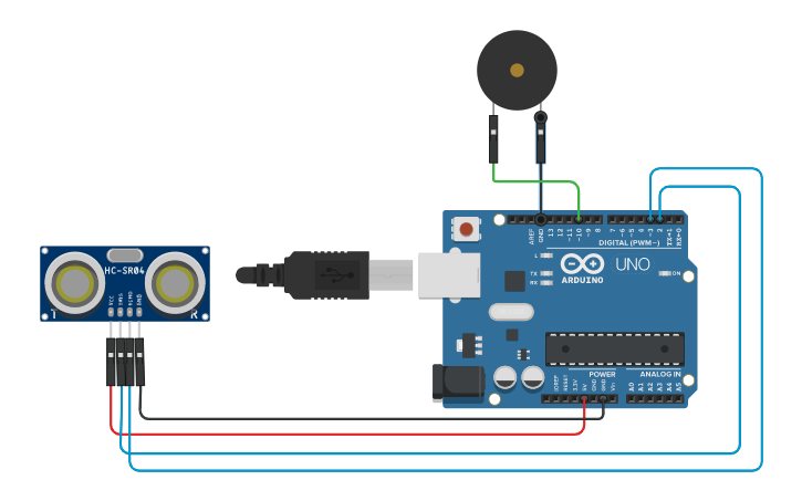 Circuit design Ultrasonic sensor with Arduino - Tinkercad