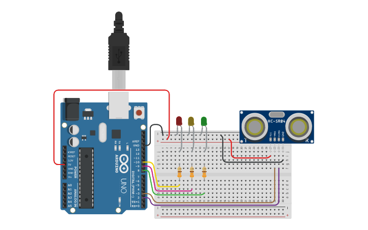 Circuit design Ultrasonic Detector - Tinkercad