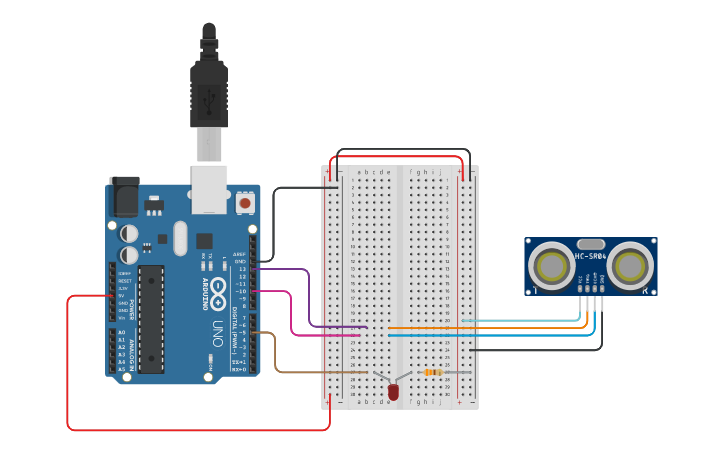 Circuit design Sensor ultrasónico | Tinkercad