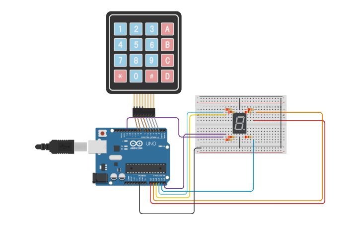 Circuit design Keypad+7Segment - Tinkercad
