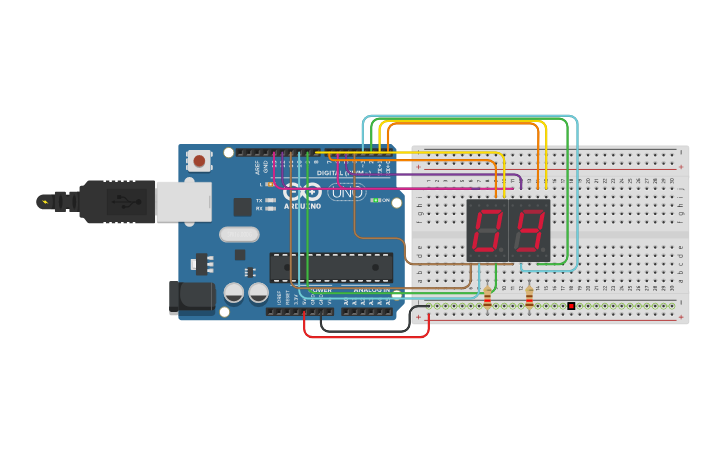 Circuit design Contador 1-99 | Tinkercad