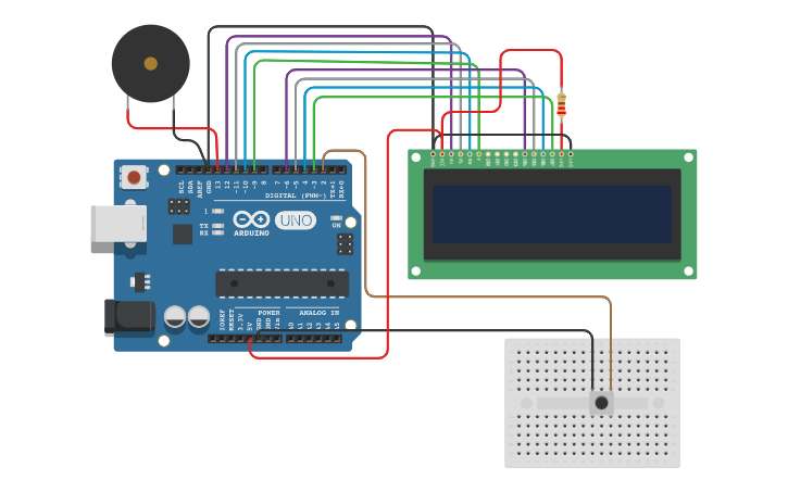 Circuit design Arduino Gioco LCD Game | Tinkercad