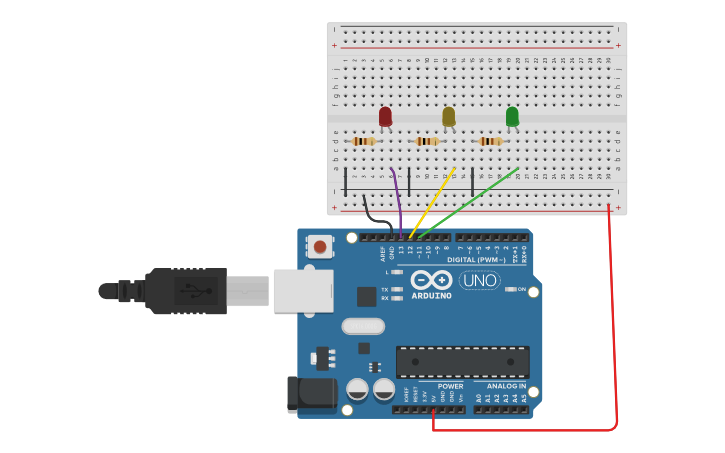 Circuit design Semáforo-simple. código bloques - Tinkercad