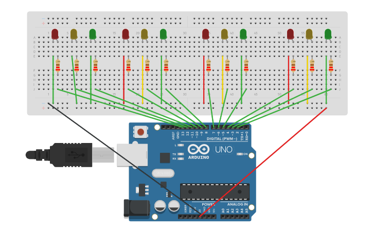 Circuit design 4 Way Traffic Light Controller | Tinkercad