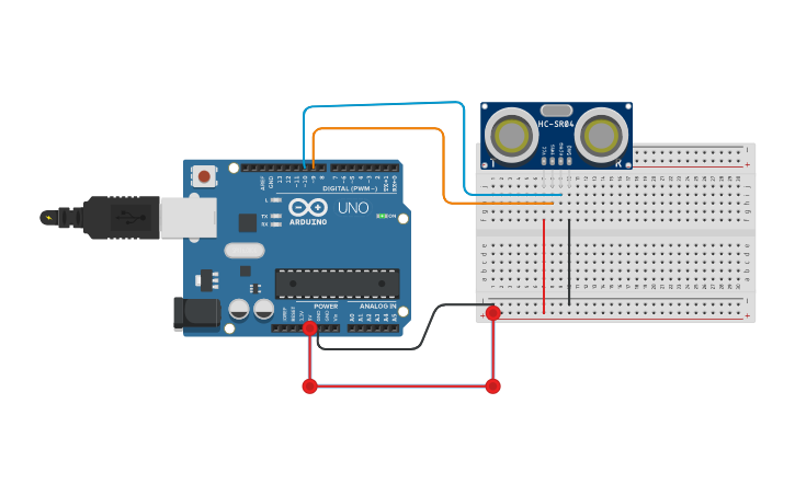 Circuit design sensor ultrasonic - Tinkercad