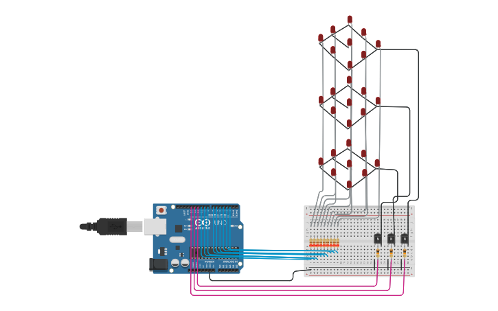 Circuit design Prototipo de Cubo Led - Tinkercad