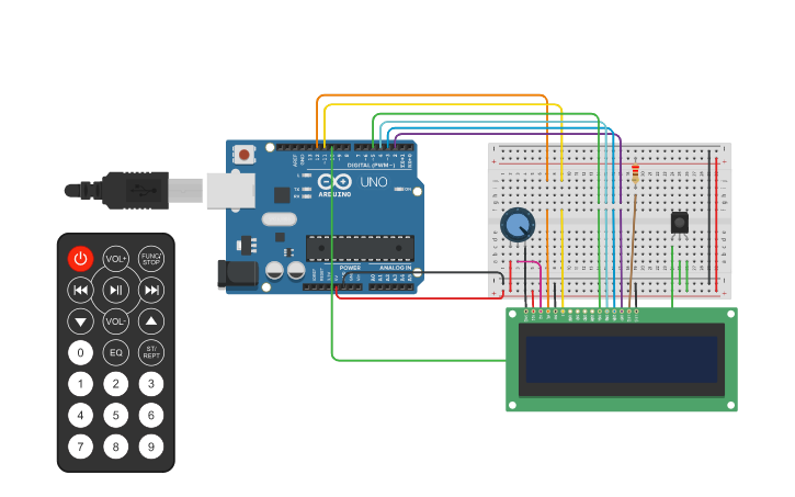 Circuit design IR Proximity LCD Arduino Interfacing: | Tinkercad