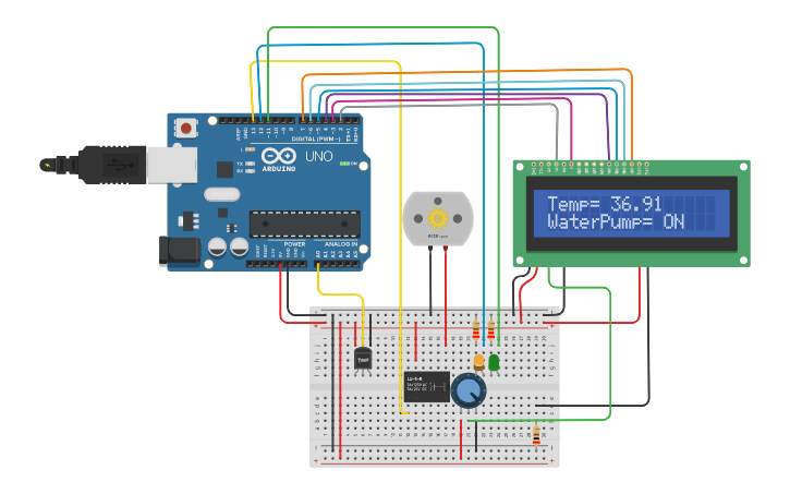 Circuit design automatic watering system - Tinkercad