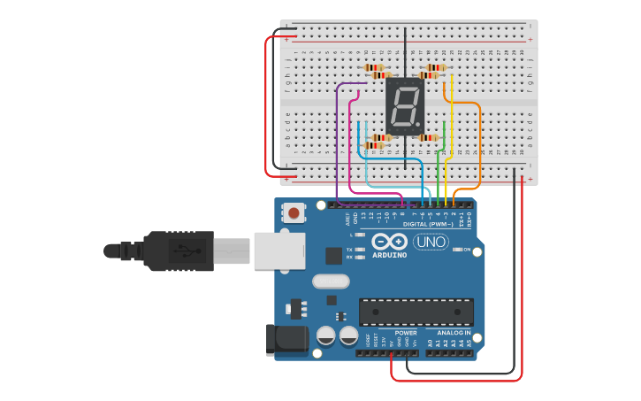 Circuit design 109003841 7 Segment LED | Tinkercad
