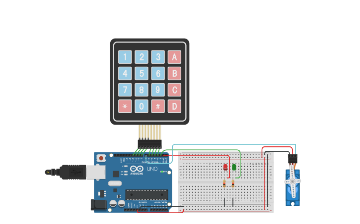 Circuit design Arduino keypad combination lock - Tinkercad