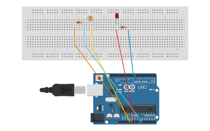 Circuit design P.3 b. (LDR + 1 LED) | Tinkercad