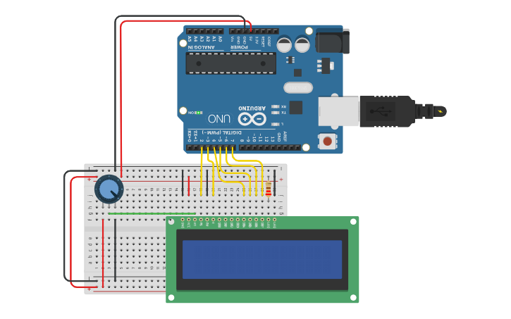 Circuit design LV LCD Display(16x2)-Primjer 2. | Tinkercad